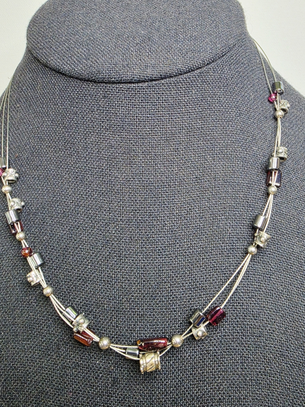 Sterling Silver Garnet Gemstone Scatterbead Necklace